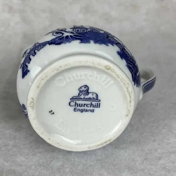 Churchill Blue Willow Creamer & Sugar Bowl With Lid Made in England - Picture 12 of 12